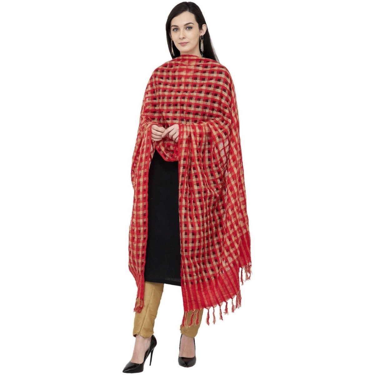 A R Silk Golder Box Regular Dupatta Color Red Dupatta or Chunni 
