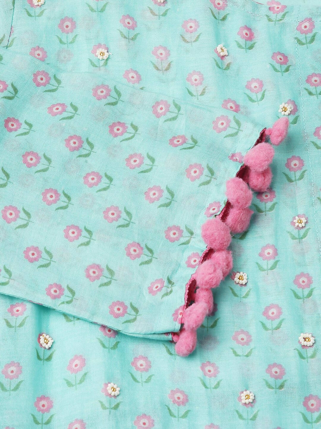 Sea Green Cotton Solid Flared Dress with Printed Shrug - Yukti