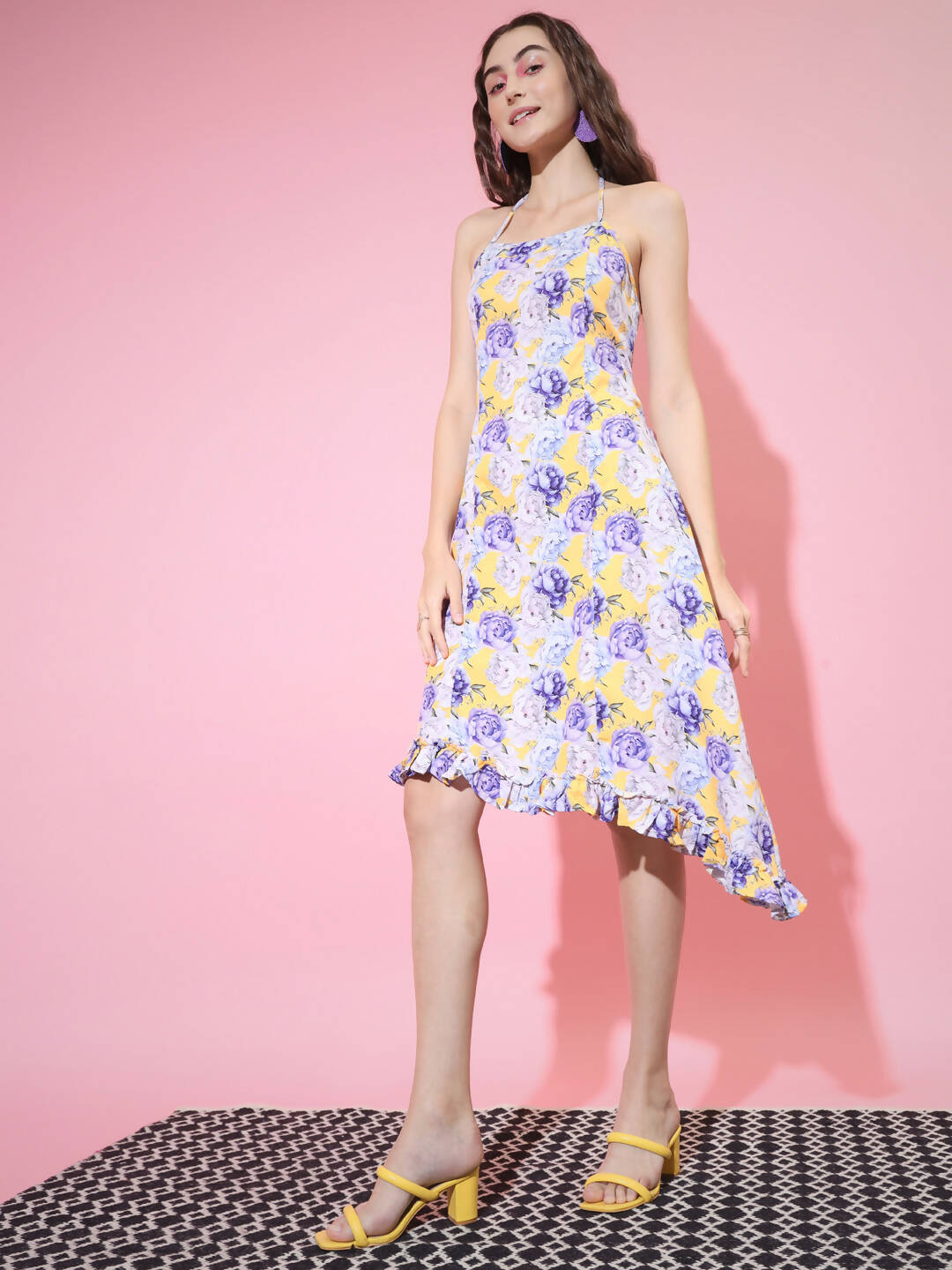 Myshka Women's Multi Floral Printed Fit and Flare Dress