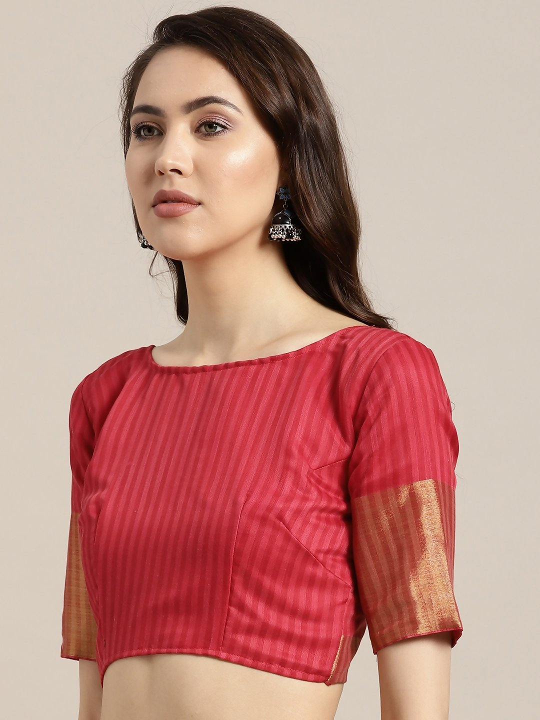 Saree Mall Navy Blue & Red Linen Blend Printed Saree