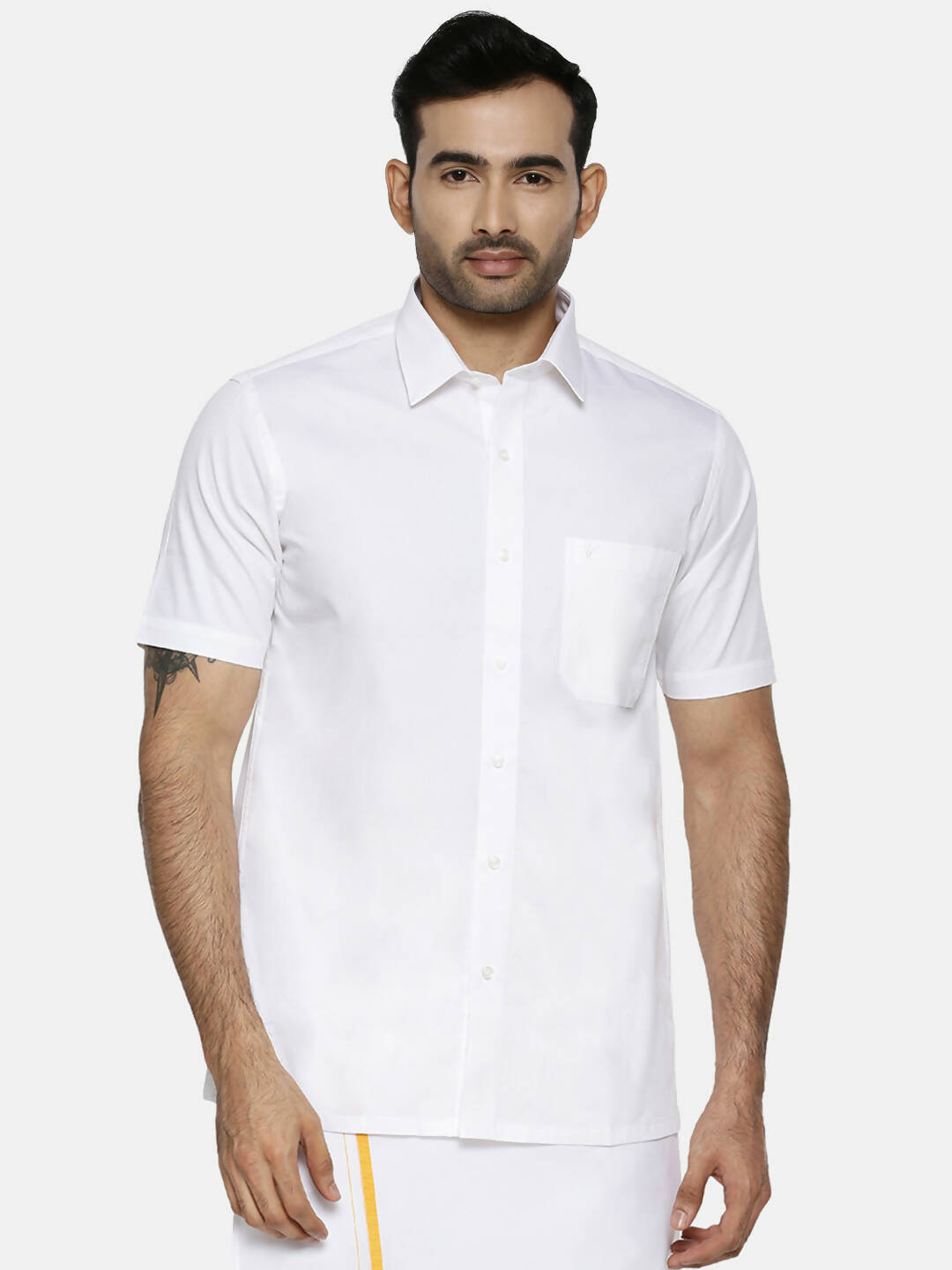 Ramraj Cotton Mens Half Sleeve Formal 100 % Cotton White Shirt 