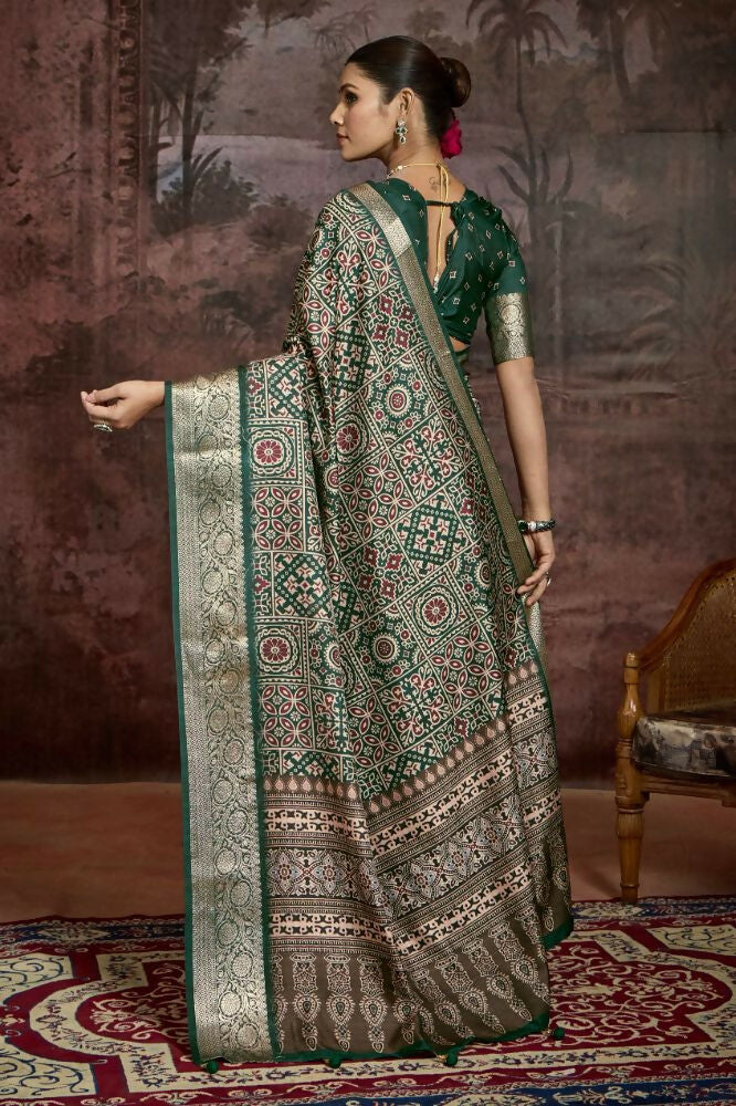 Joban Fashion Green Multi Color Dola Tussar Silk Self Jacquard Border Saree