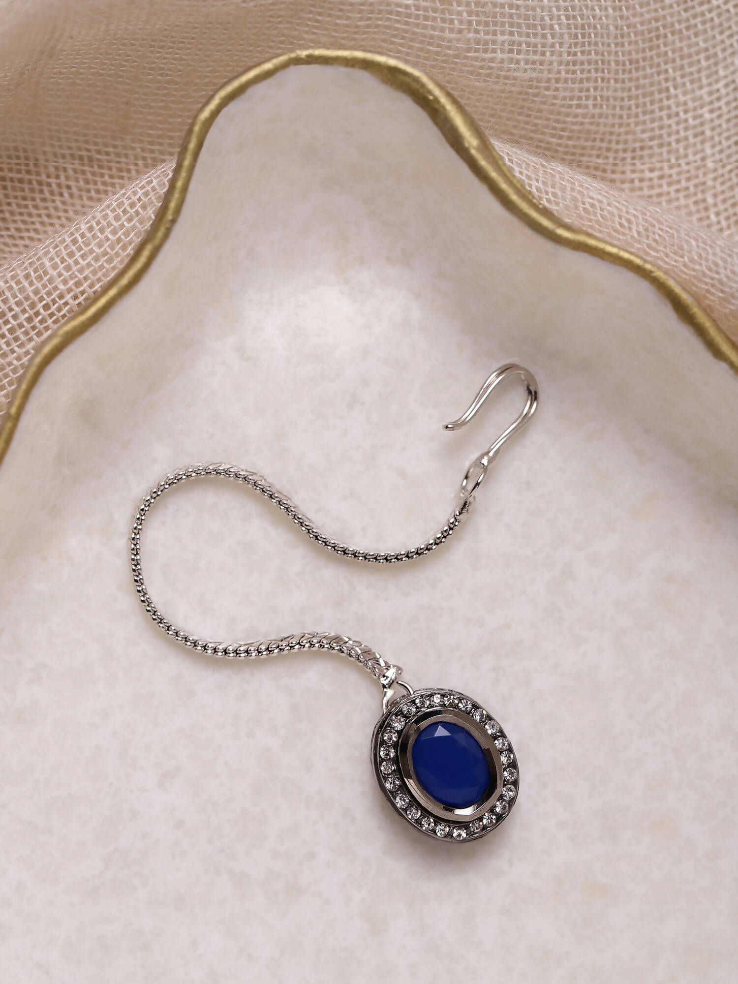 Women's Blue Silver-Toned Kundan Studded Maang Tikka - Ruby Raang | Swadesiicart