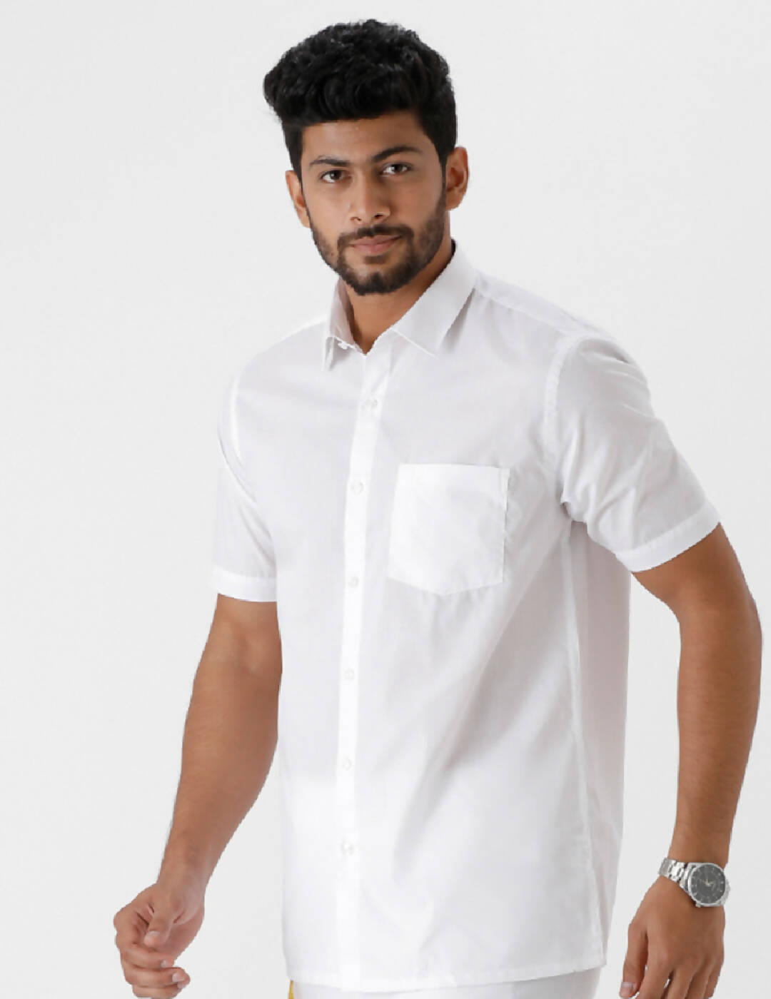 Ramraj Cotton Mens Half Sleeve Luxury Cotton White Shirt 
