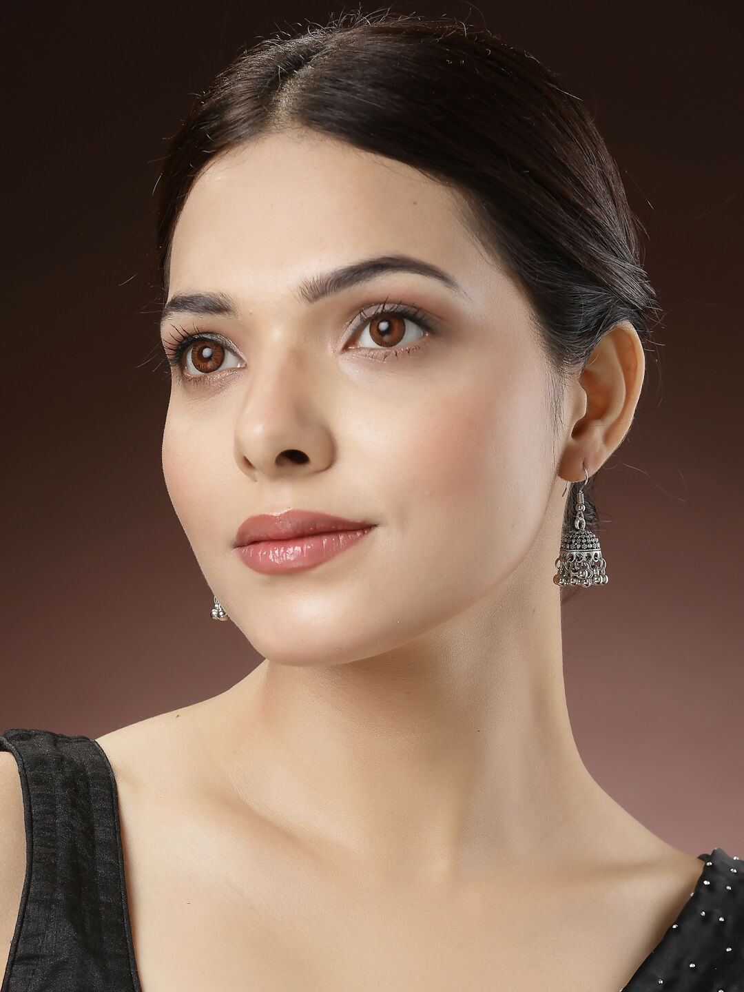 NVR Women's Set of 3 Silver-Toned German Silver Oxidised Dome Shaped Jhumka Earrings 