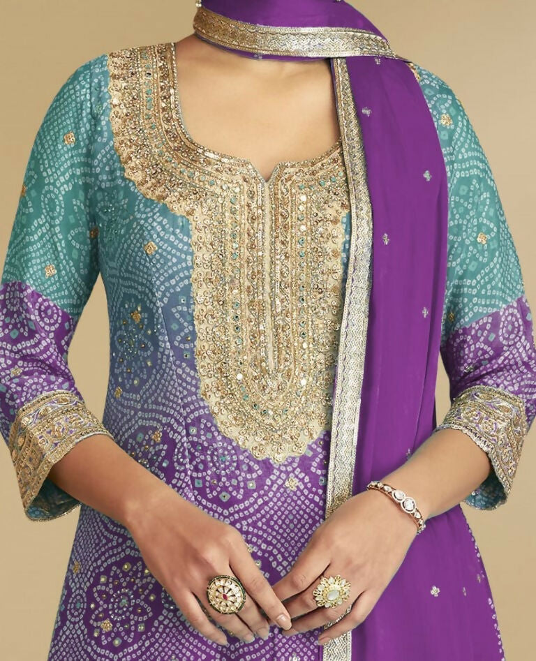 Vastranavya Bandhej Printed Chinon Chiffon Embroidered Sequins Pakistani Suit  Grab2Buy Vastranavya Grab2Buy