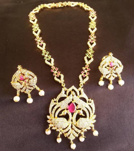 Multicolor AD peacock Bridal Necklace Set