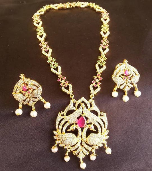 Multicolor AD peacock Bridal Necklace Set