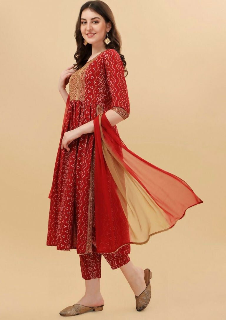 Alvano Alvano Stylish Lehriya Kurti with Pant and Dupatta Set for Women's and girls