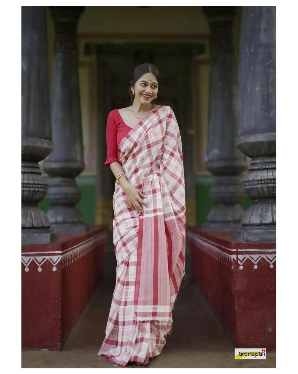 Exclusive Collection Beautiful Check Red Pure Cotton Woven Handloom Grab2Buy With Running Blouse Piece 