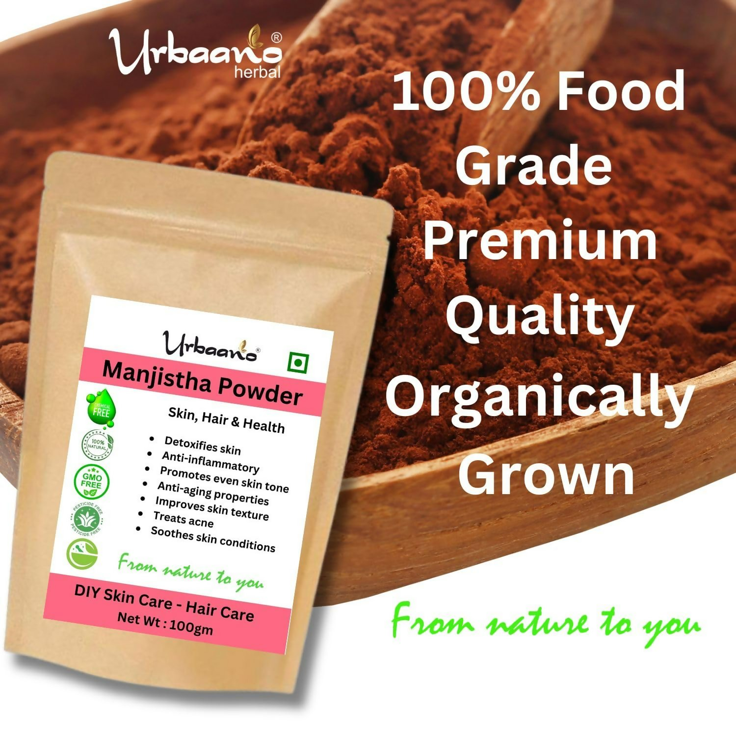 Urbaano Herbal Organic Manjistha Powder Majith Powder  Grab2Buy Urbaano Herbal Grab2Buy