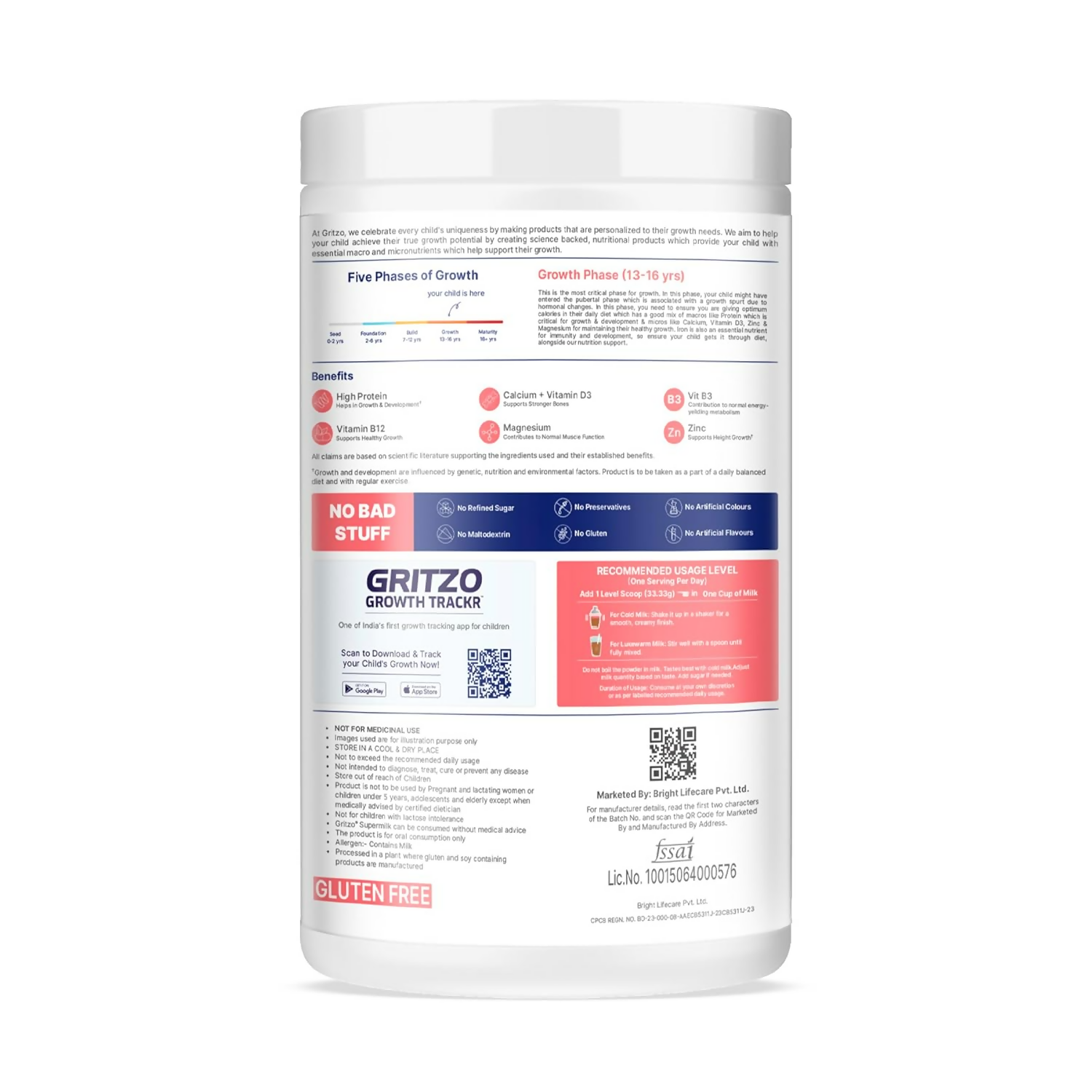 Gritzo SuperMilk Athlete (13+y Boy & Girl),17g Protein Powder - Double Chocolate