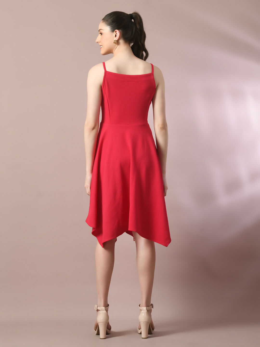 Myshka Women's Pink Solid Shoulder Straps Fit and Flare Party Dress