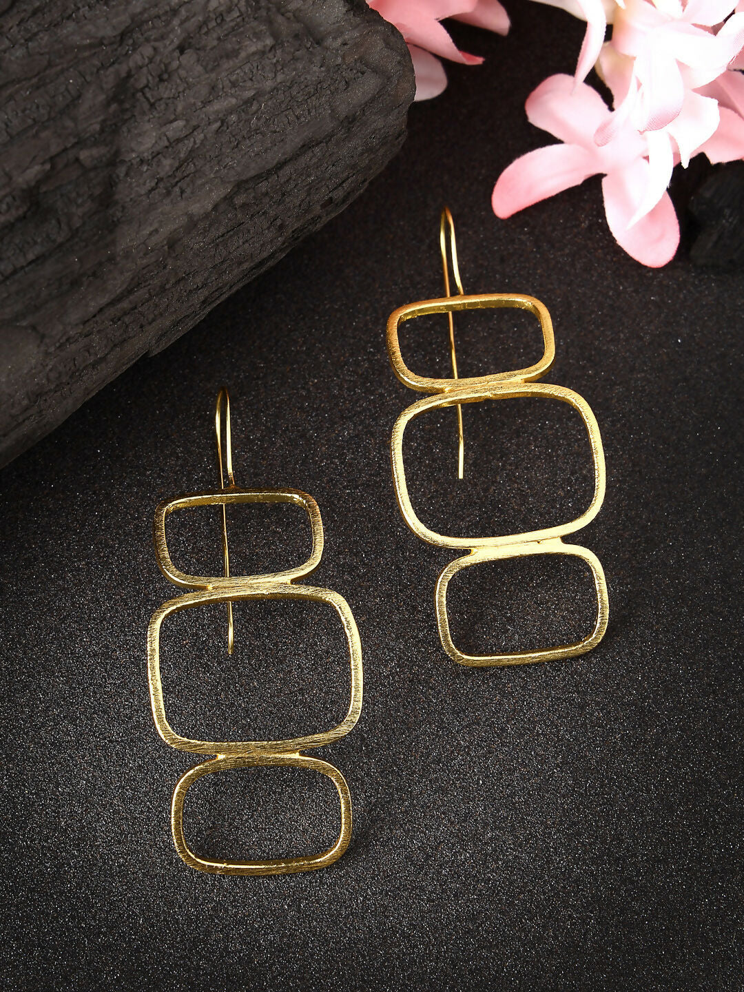 NVR Women Gold-Plated Contemporary Fish Hook Drop Earrings - Grab2buy