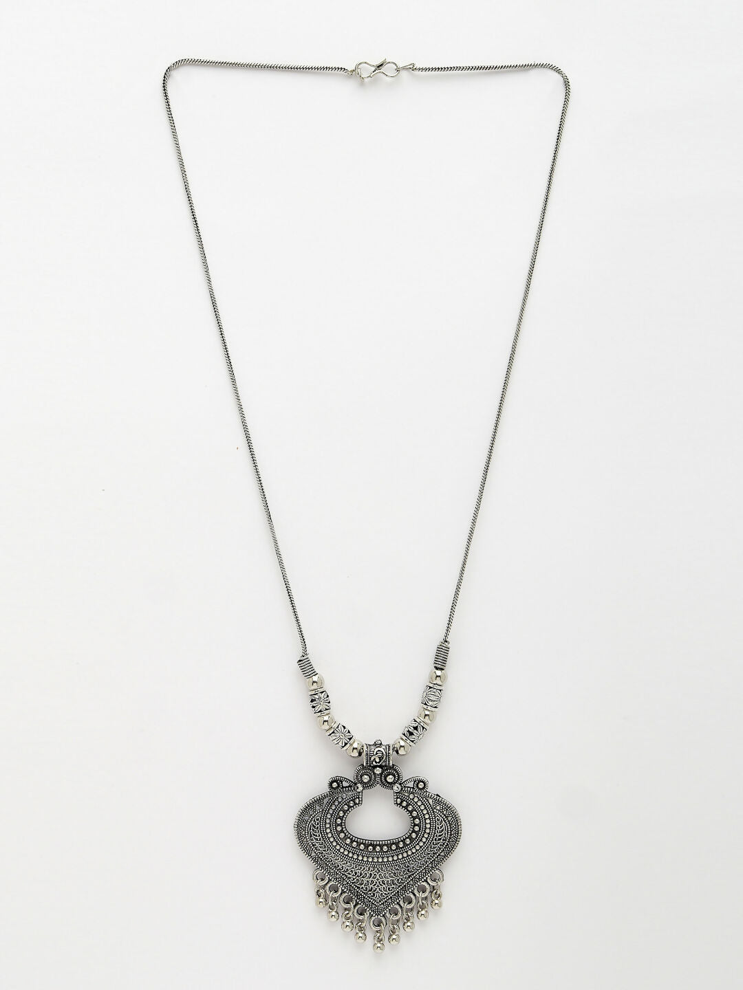 NVR Women's Silver-Toned German Silver Oxidised Pendant with Chain 