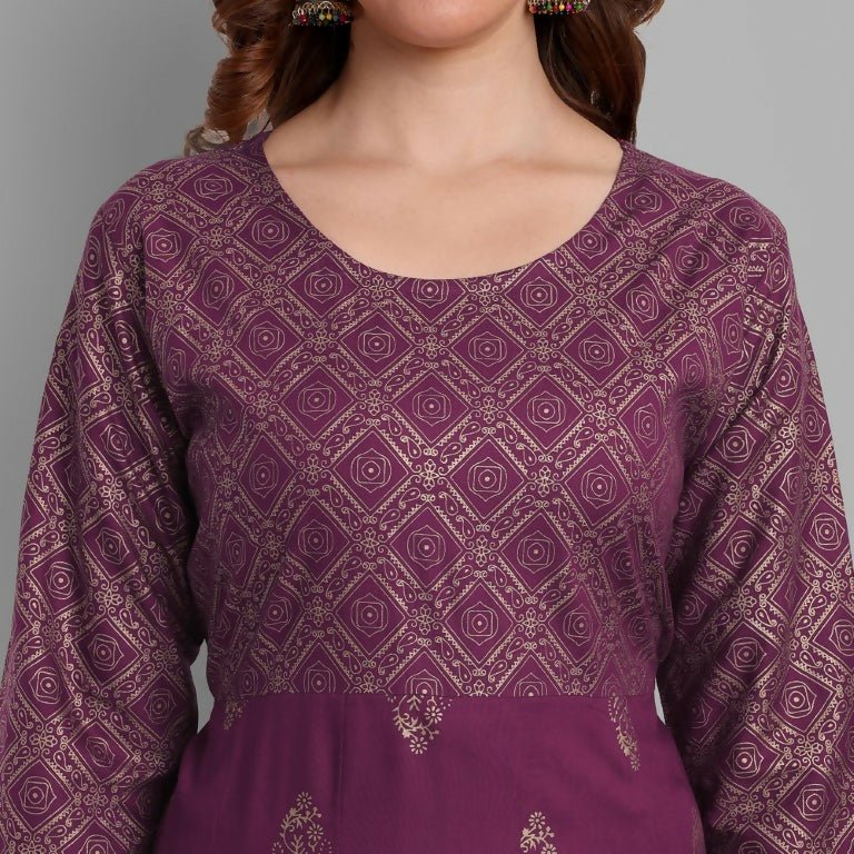 Alvano Beautiful Printed Anarkali Kurta for Women and Girls Casual wear, Partywear, Wedding (Wine)