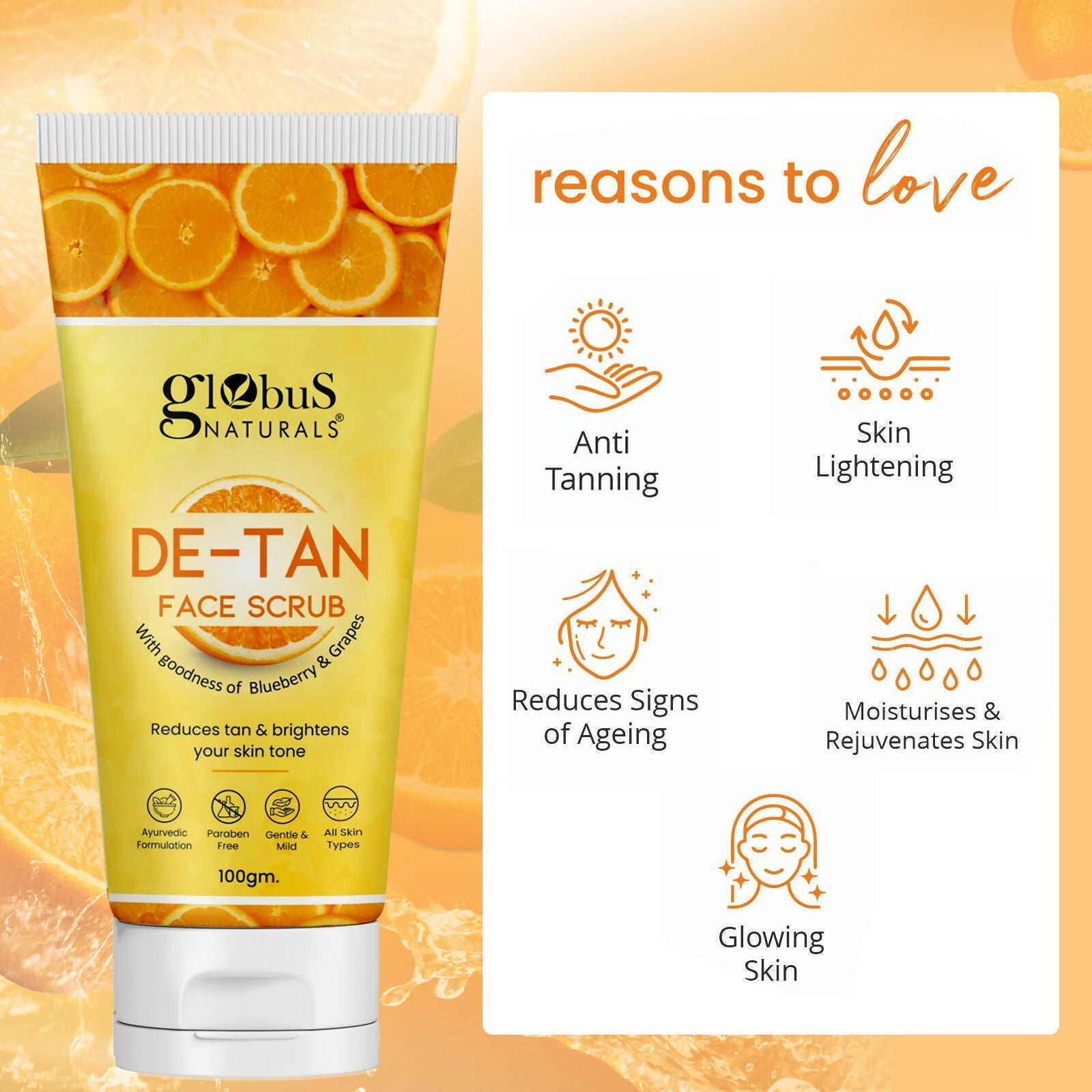 Globus Naturals De Tan Face Scrub, Suitable For All Skin Types | Swadesiicart