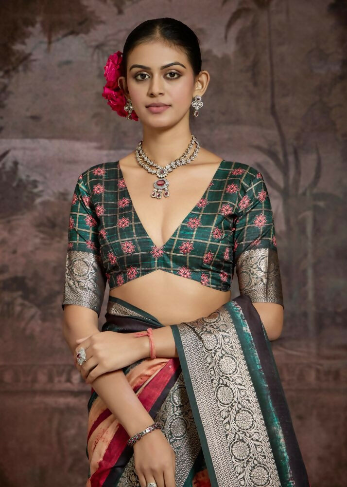 Joban Fashion Multi Color Dola Tussar Silk Self Jacquard Border Saree