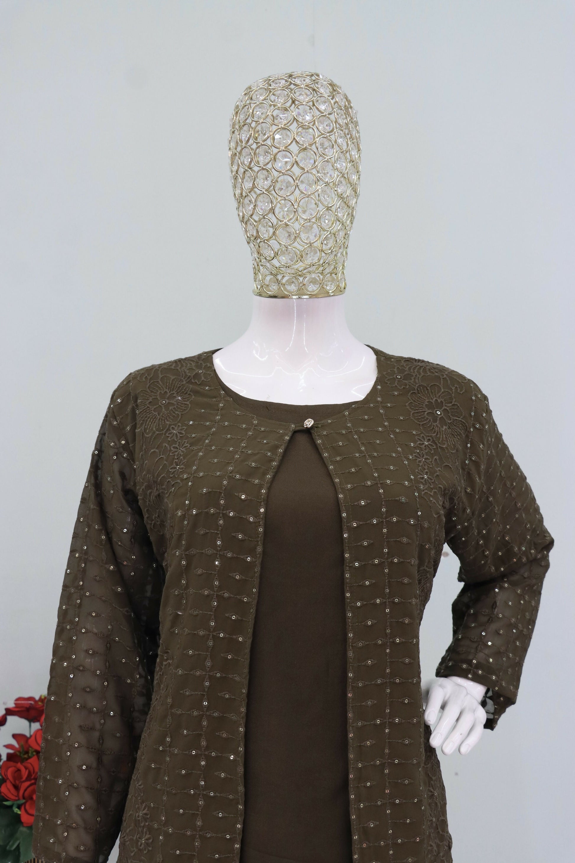 Teeya Creation Mehendi Color Faux Georgette Party Wear Designer Co Ord Set