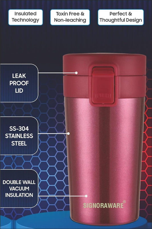 Signoraware Hot Pour Coffeemate Insulated Mug Tumbler - 350 ml (Red) - Grab2buy