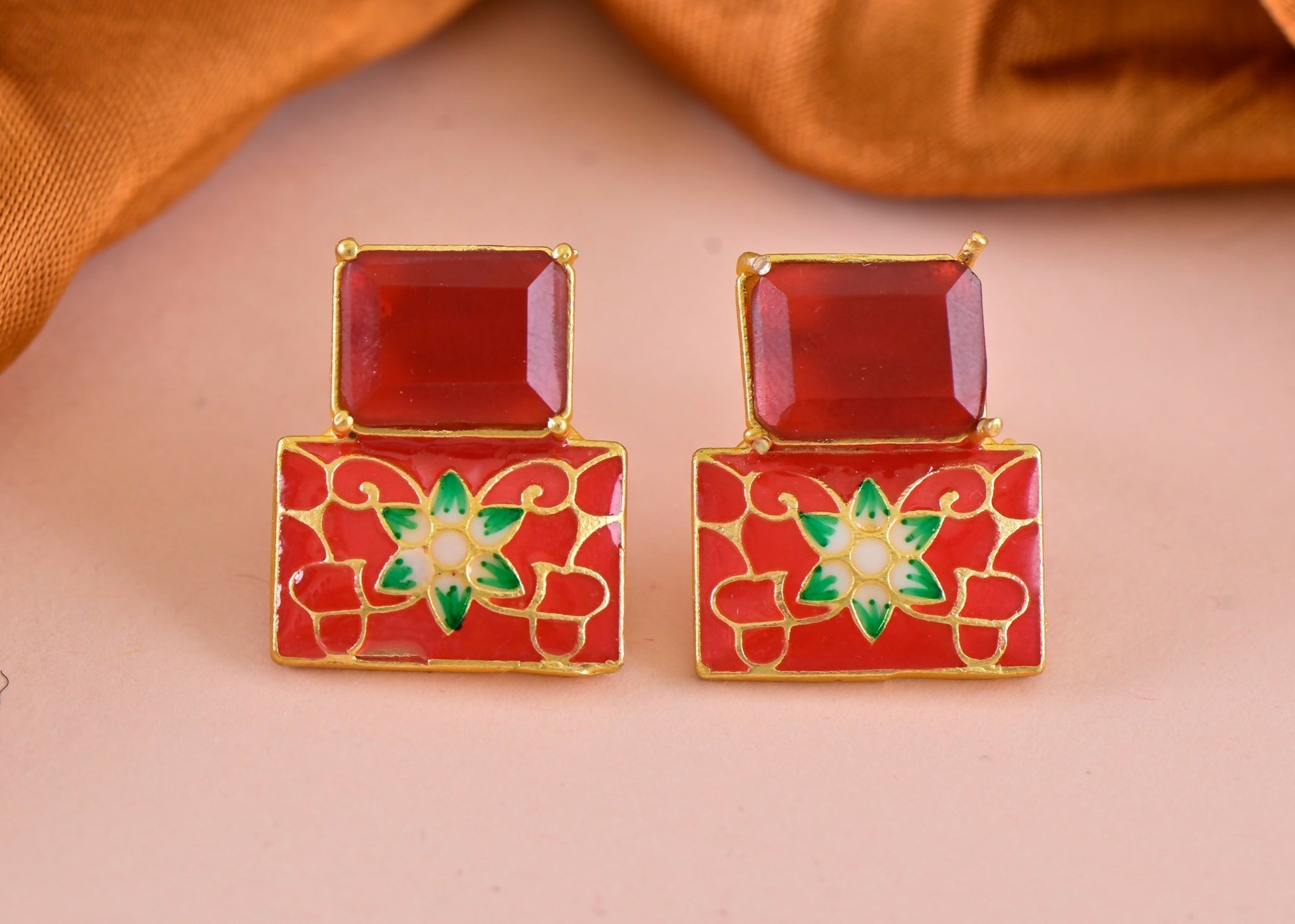 Joban Fashion Women Brass Red Onyx Earrings 