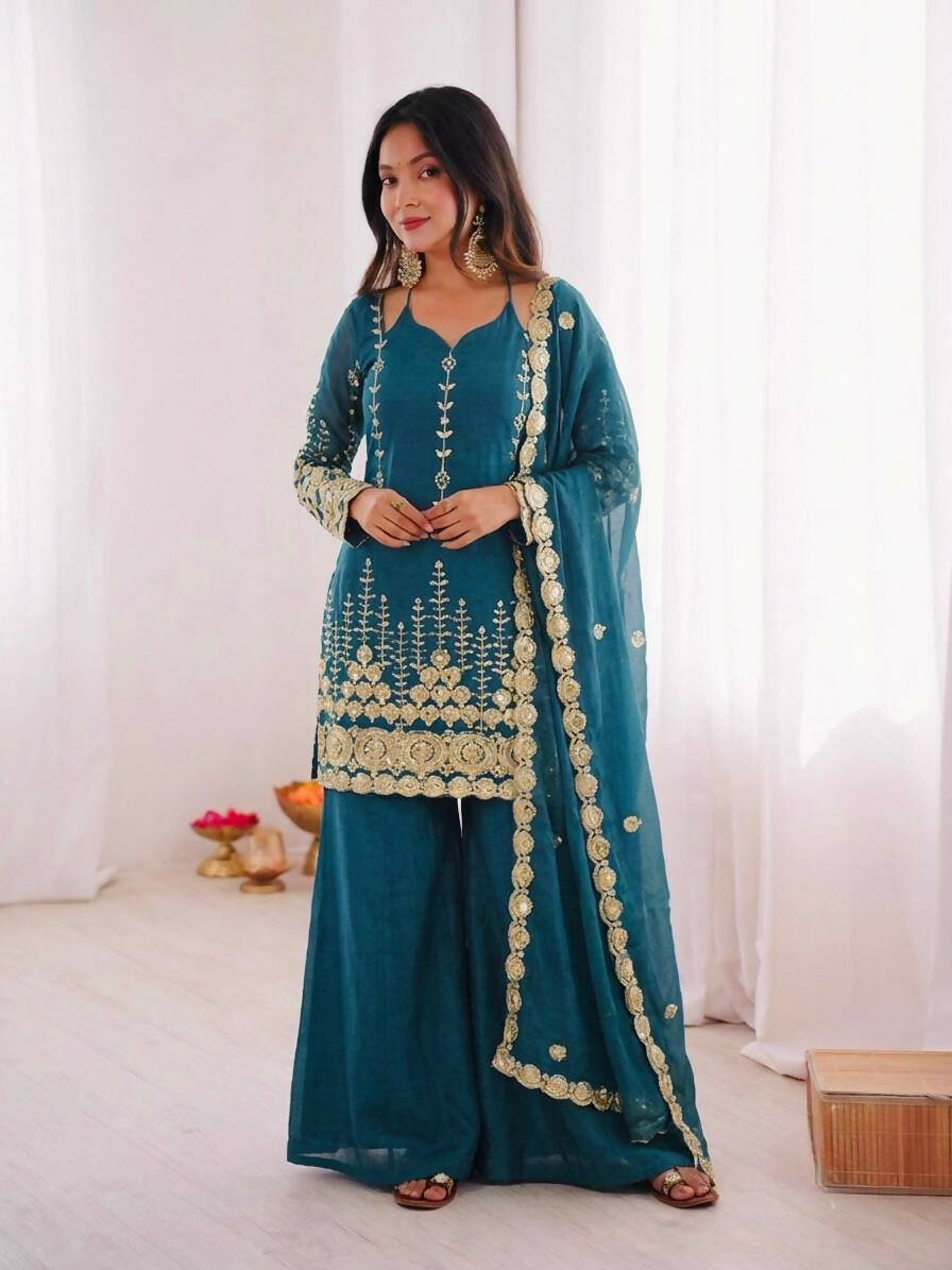 Teeya Creation New Trendy Women’s Ethnic Wear Kurta Sharara Set - Blue