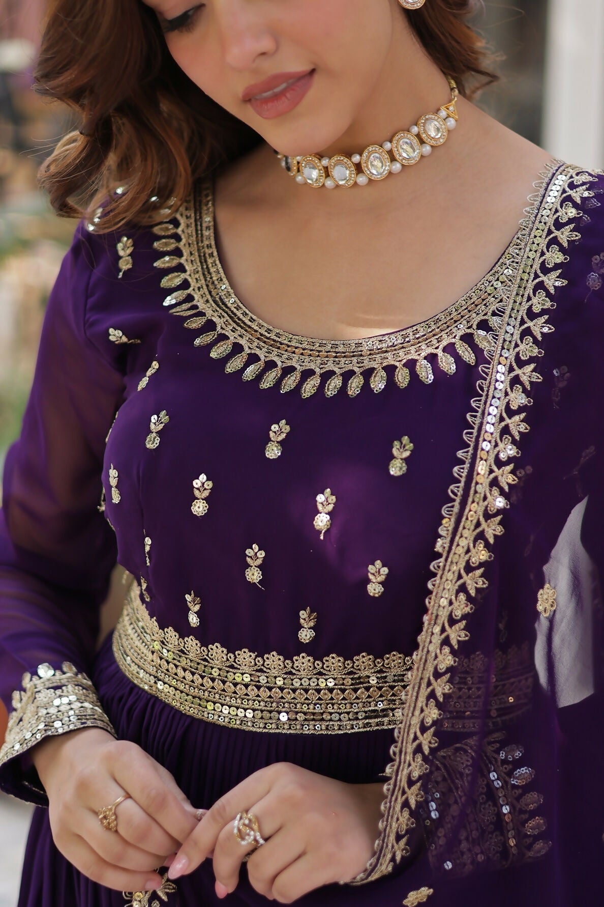 Joban Fashion Purple Georgette Sequence Embroidery Work Kurta Set