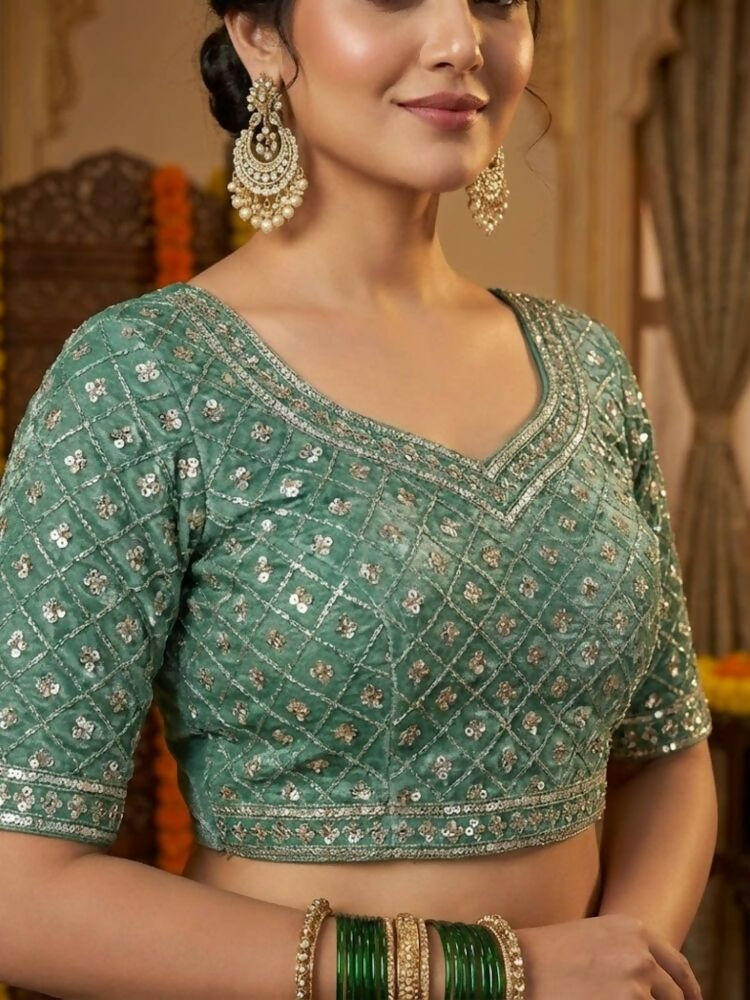 Joban Fashion Green Fandy Satin Silk Party Wear Sarees