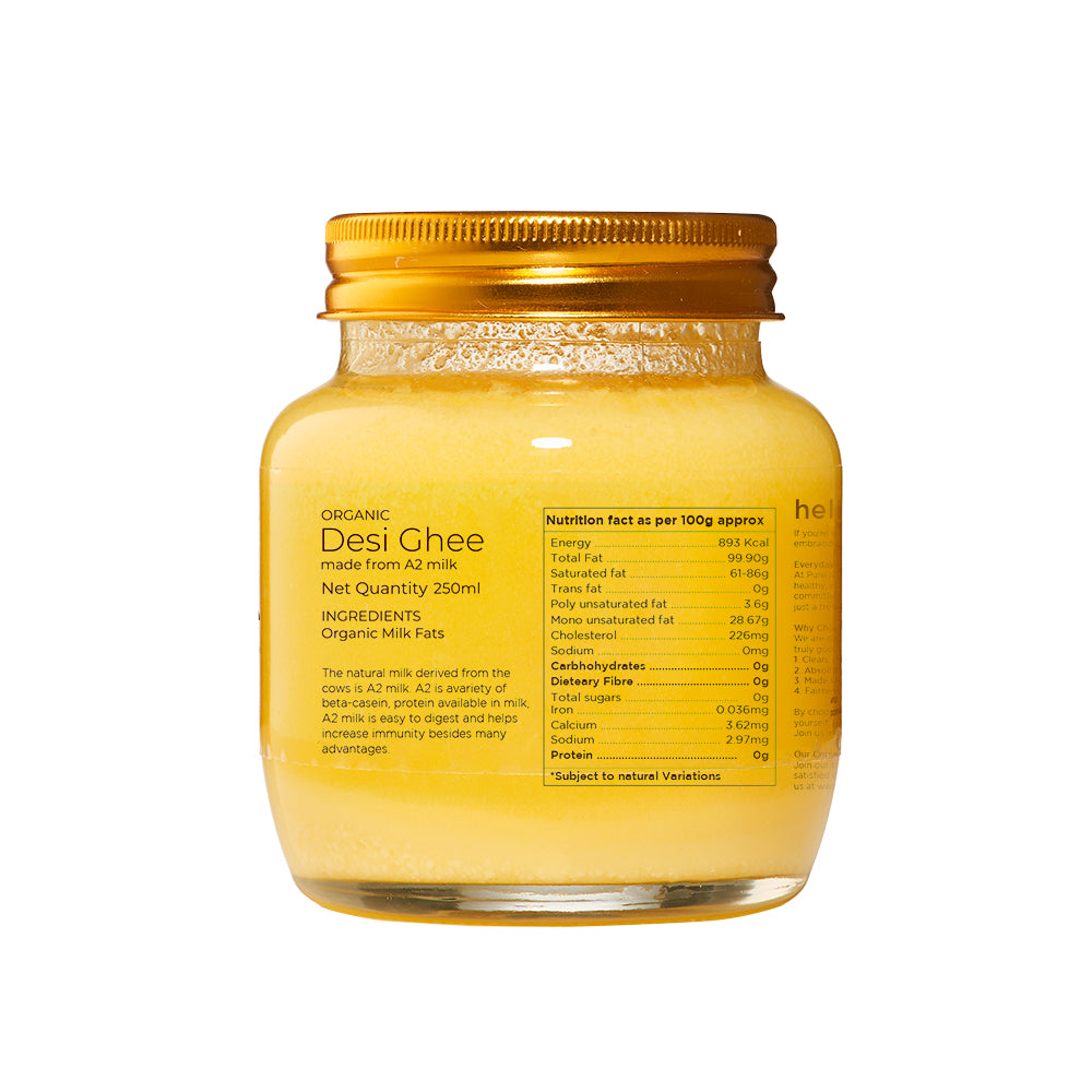 Pure & Sure Organic Desi Ghee | Fresh natutal cow ghee made by Bilona method (Curd Churned) with goodness of health 
