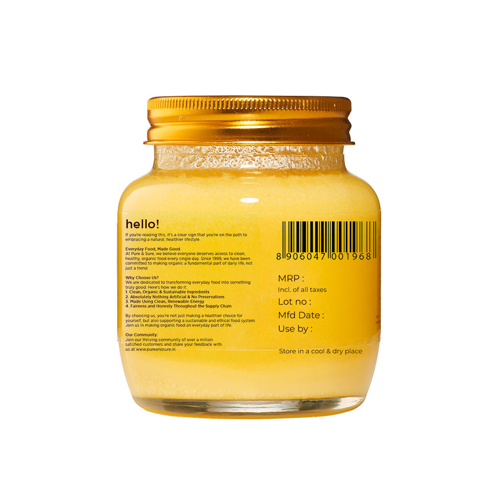 Pure & Sure Organic Desi Ghee | Fresh natutal cow ghee made by Bilona method (Curd Churned) with goodness of health 