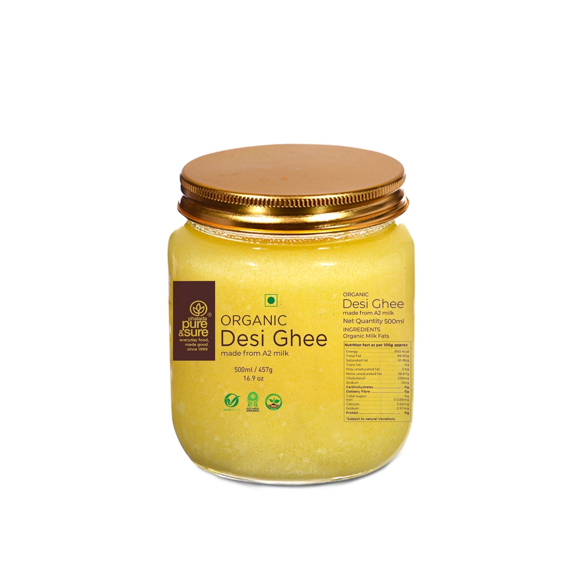 Pure & Sure Organic Desi Ghee | Fresh natutal cow ghee made by Bilona method (Curd Churned) with goodness of health 