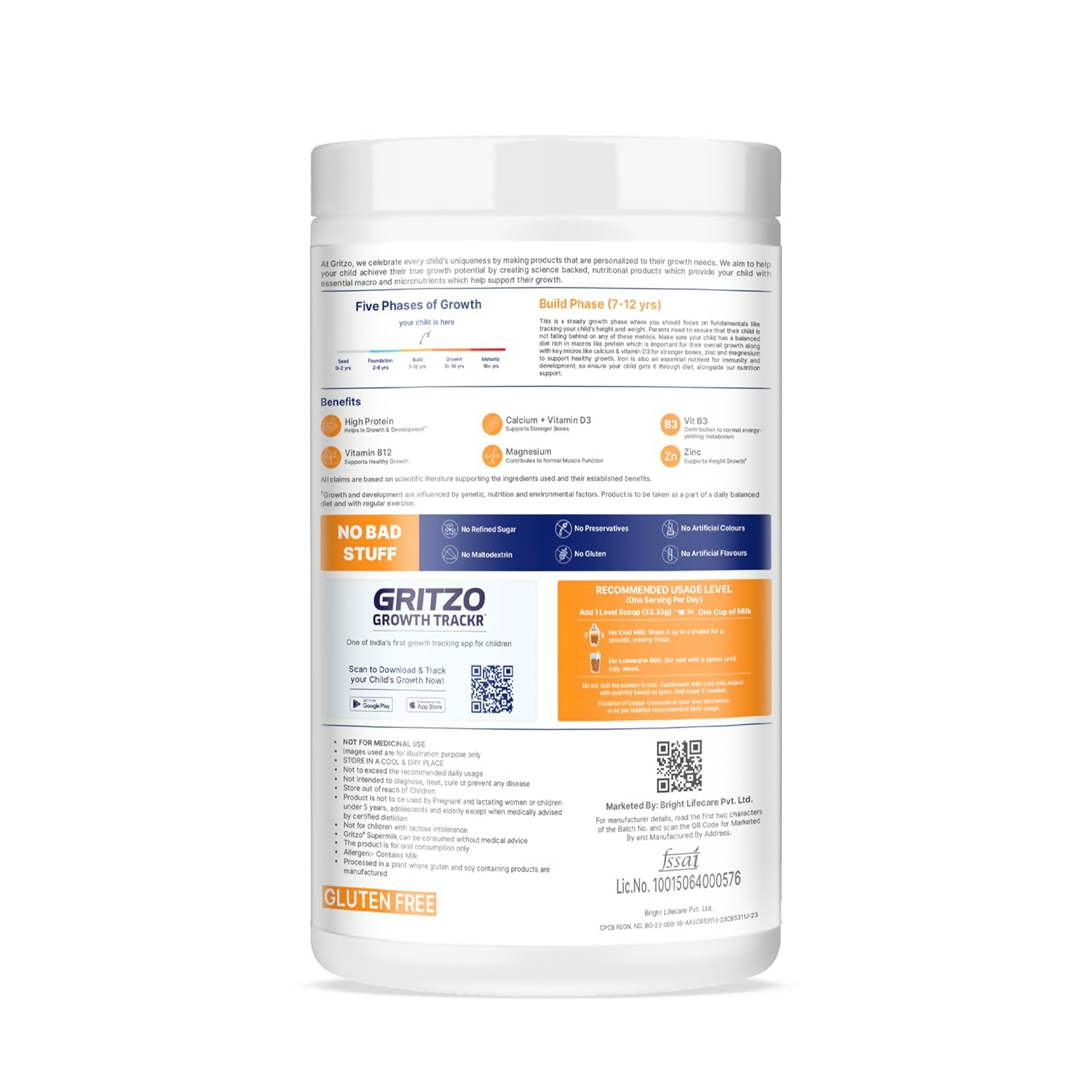 Gritzo SuperMilk Athlete (7-12y Boy & Girl), 14g Protein Powder (Double Chocolate)