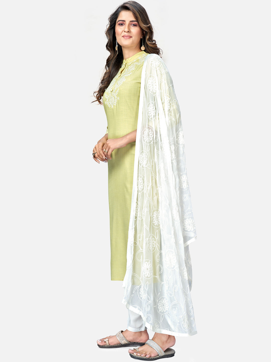 NOZ2TOZ Women Lime Green Kurta With Pant & Dupatta (3pcs set) 