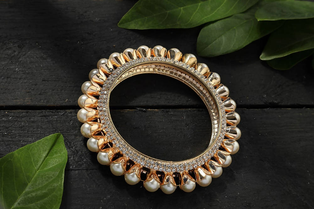 Mominos Fashion Kamal Johar AD Golden Off White Bangles Set 