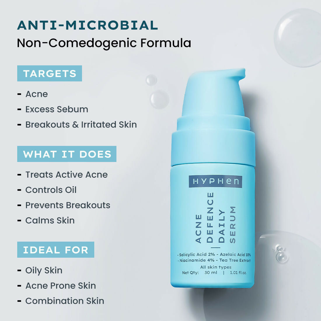 Hyphen By Kriti Sanon Acne Defence Daily Serum With 2% Salicylic Acid For Active Acne & Breakouts 