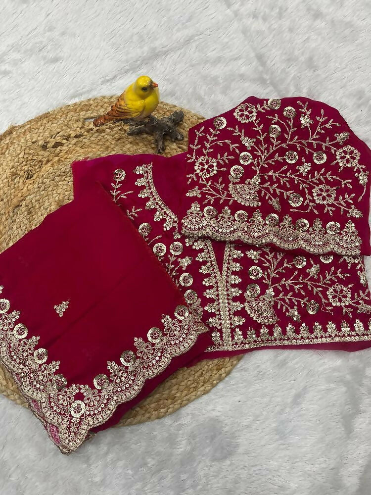 Joban Fashion Red Frendy Satin Silk Party Wear Sarees