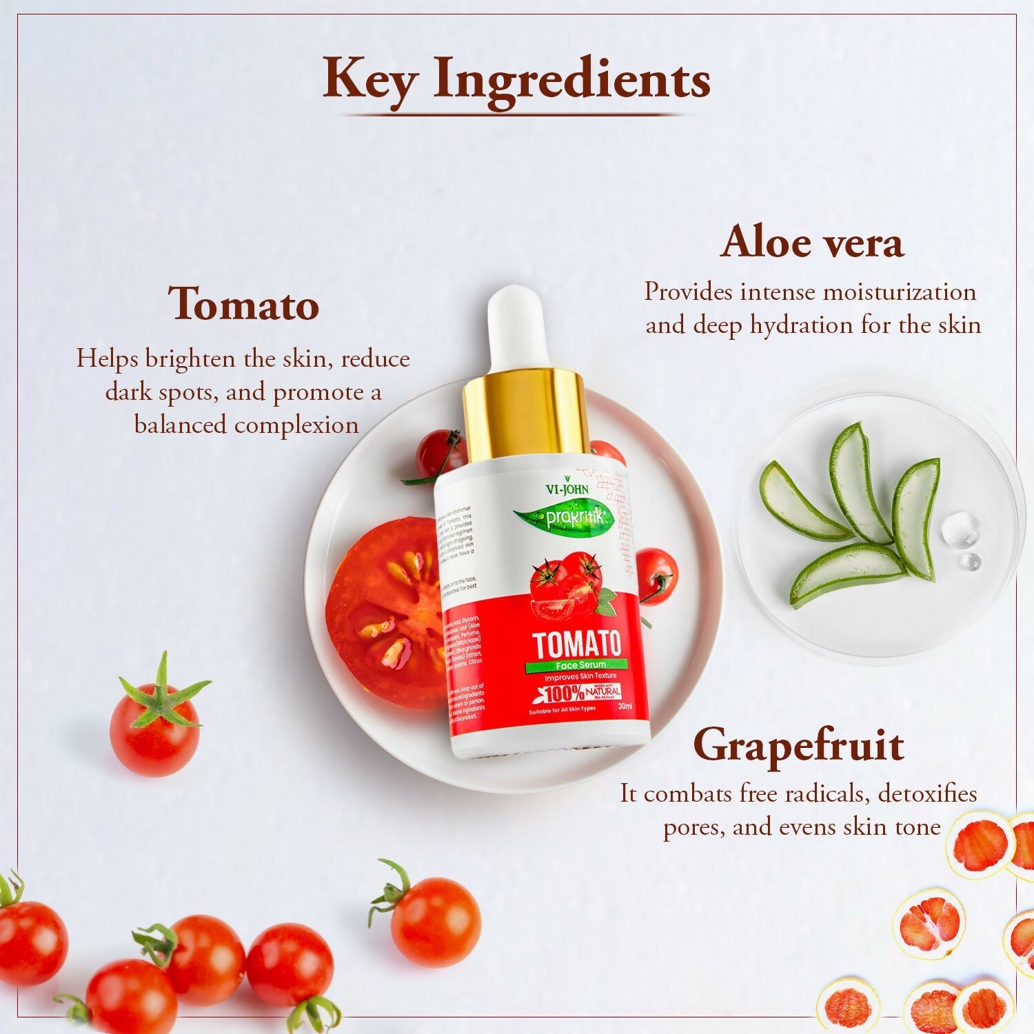 VI-JOHN Prakritik Tomato Face Serum, Moisturizes & Hydrates, Made With 100% Natural Bio Actives  Grab2Buy VI-JOHN Grab2Buy