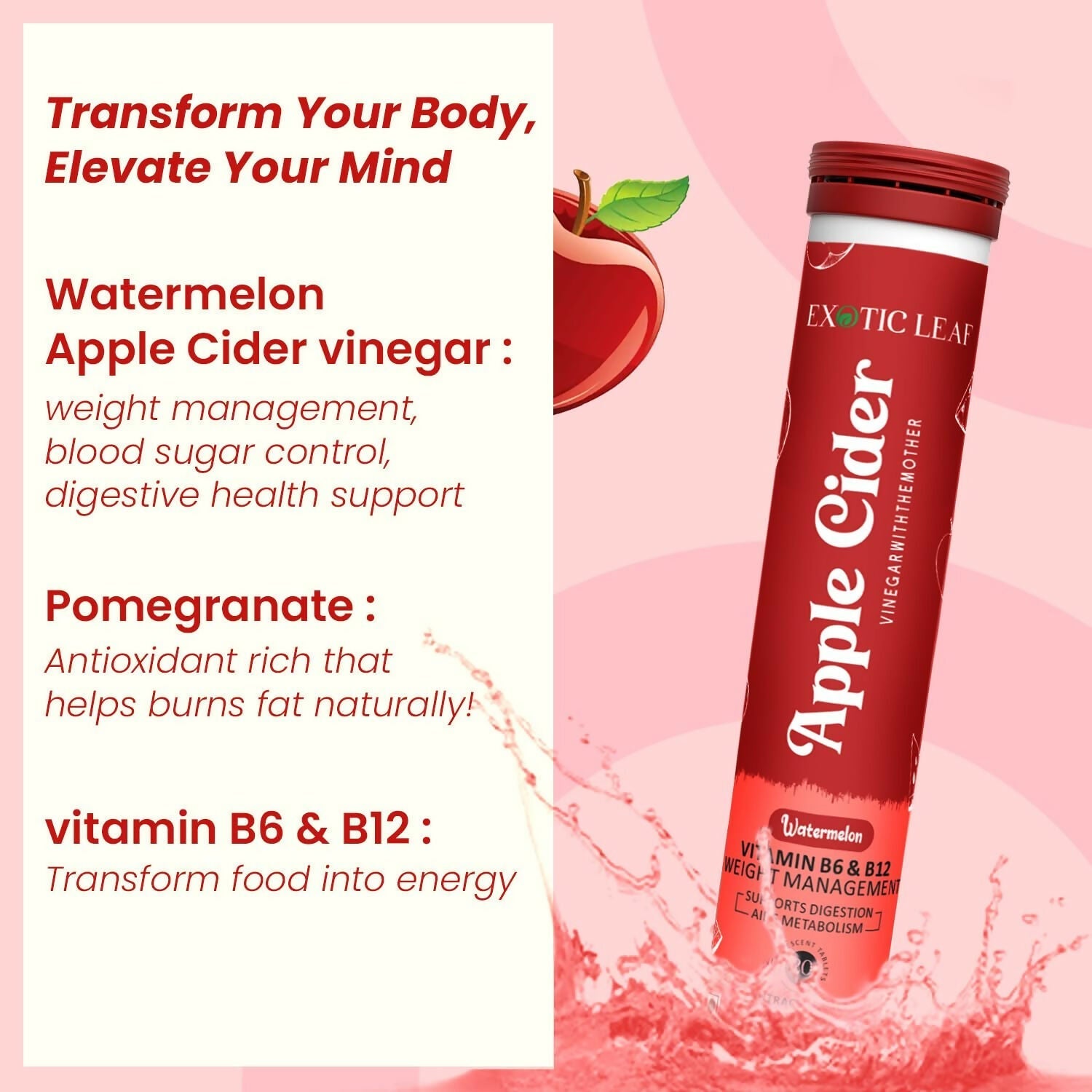Exotic Leaf Watermelon Apple Cider Vinegar Tablets 