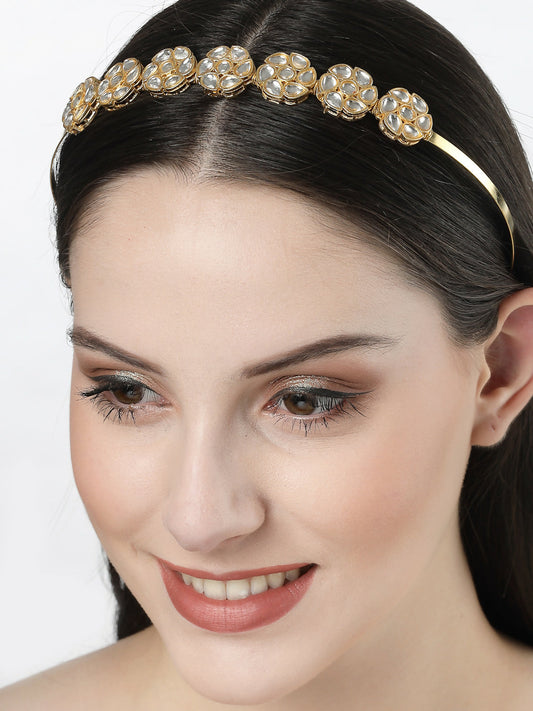 NVR Women's Gold-Plated Kundan Embellished Hairband - Grab2buy