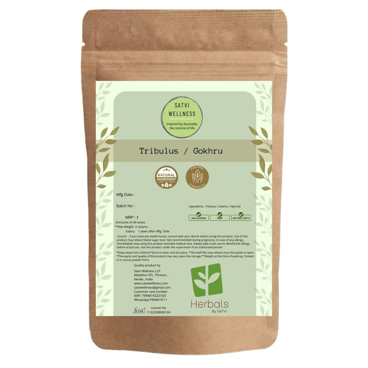 Satvi Wellness Tribulus Chopped | Njerinjil | Gokhru Powder 