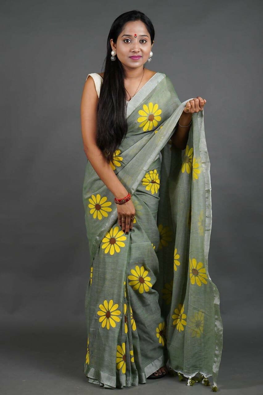 Exclusive Collection Light Pista Pure Cotton Grab2Buy With Sunflower Design 