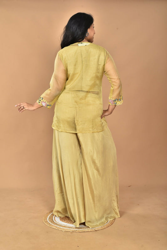 Morchari Women And Hand Embroidery Palazzo Set-Mustard 