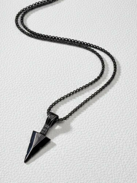 NVR Men's Black Arrow Shaped Rhodium Plated Pendant with Chain
