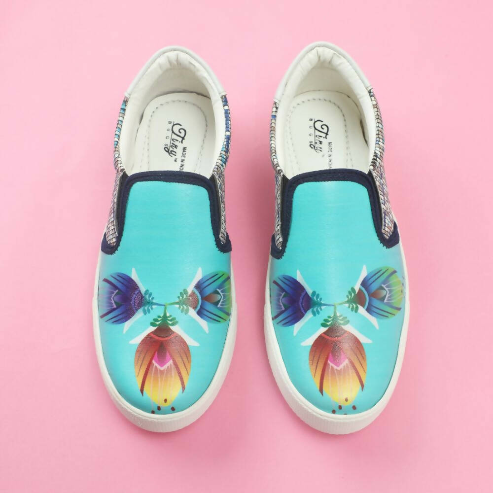 Tiny Bugs Girls Flower Printed Slip Ons Sneakers - Sky Blue  Grab2Buy Tiny Bugs Grab2Buy