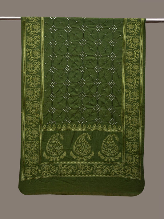 Green Bandhani Silk Handloom Stole with Mango Design - Global Threads - Grab2buy