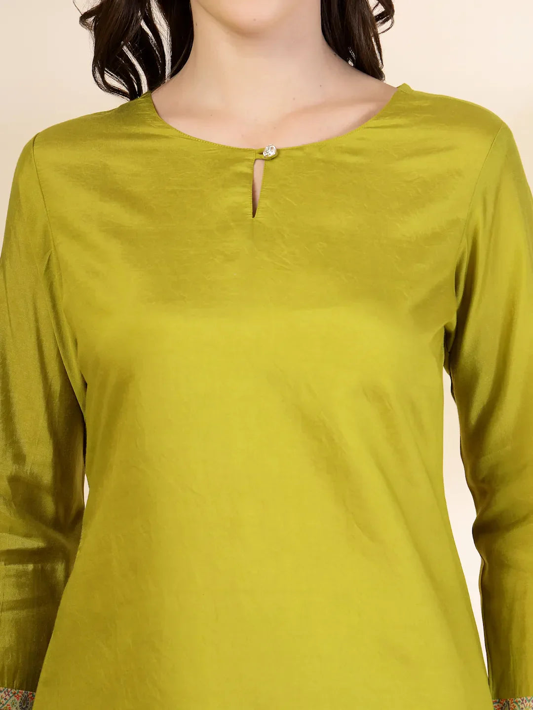 Yufta Green Silk Straight Kurta With Palazzo Dupatta Set