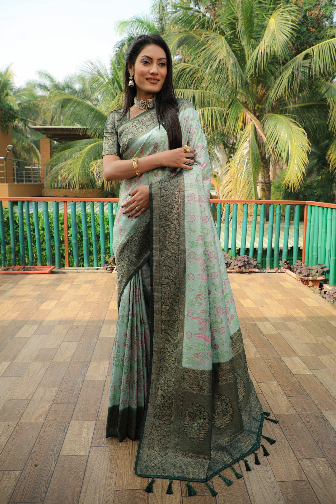 Anaita Green Woven Design Pure Kanjivaram Soft Satin Silk Saree With Blouse