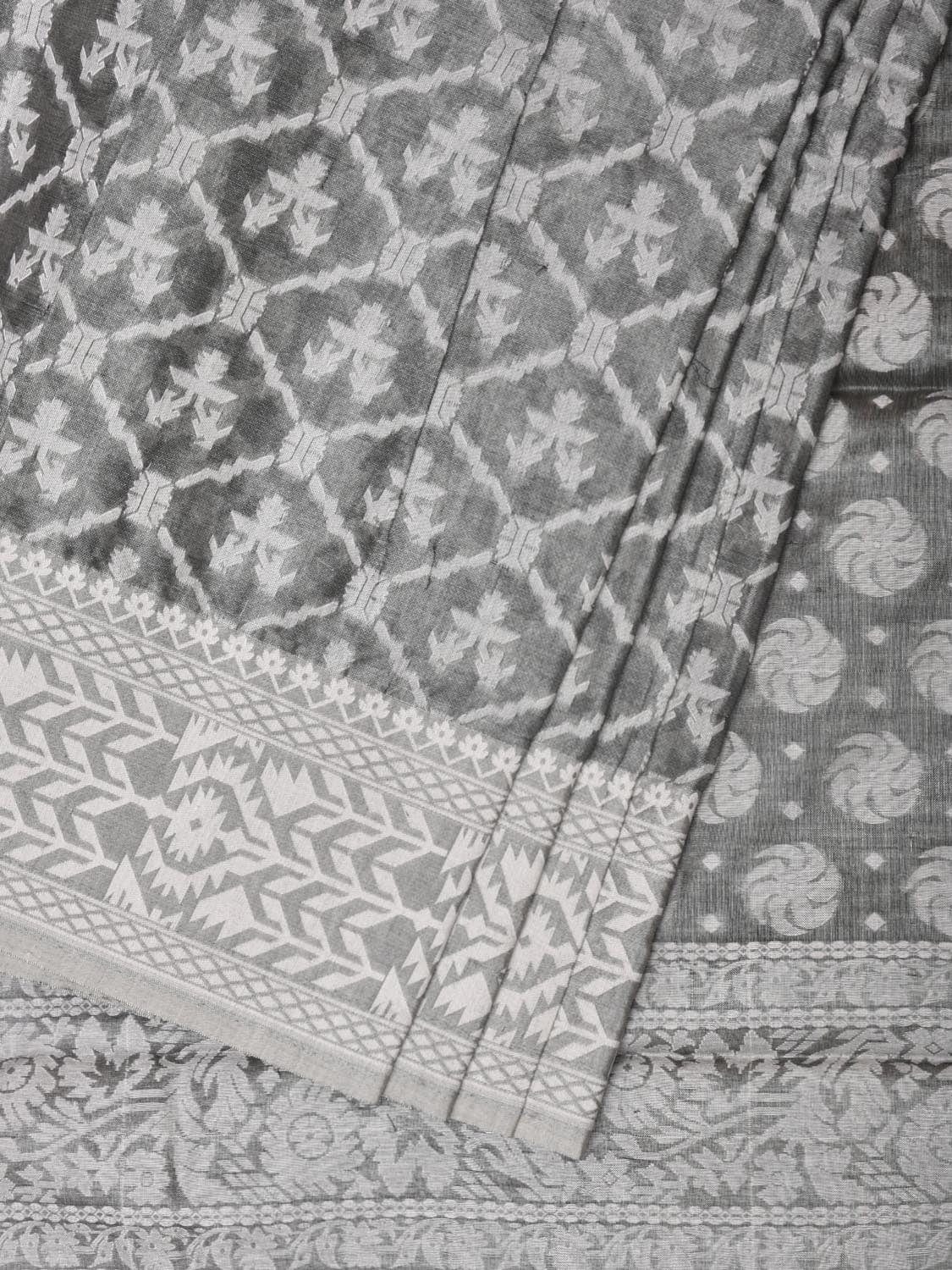 Grey Cut Work Tussar Cotton Grab2Buy with All Over Jamdani Style Design - Global Threads 