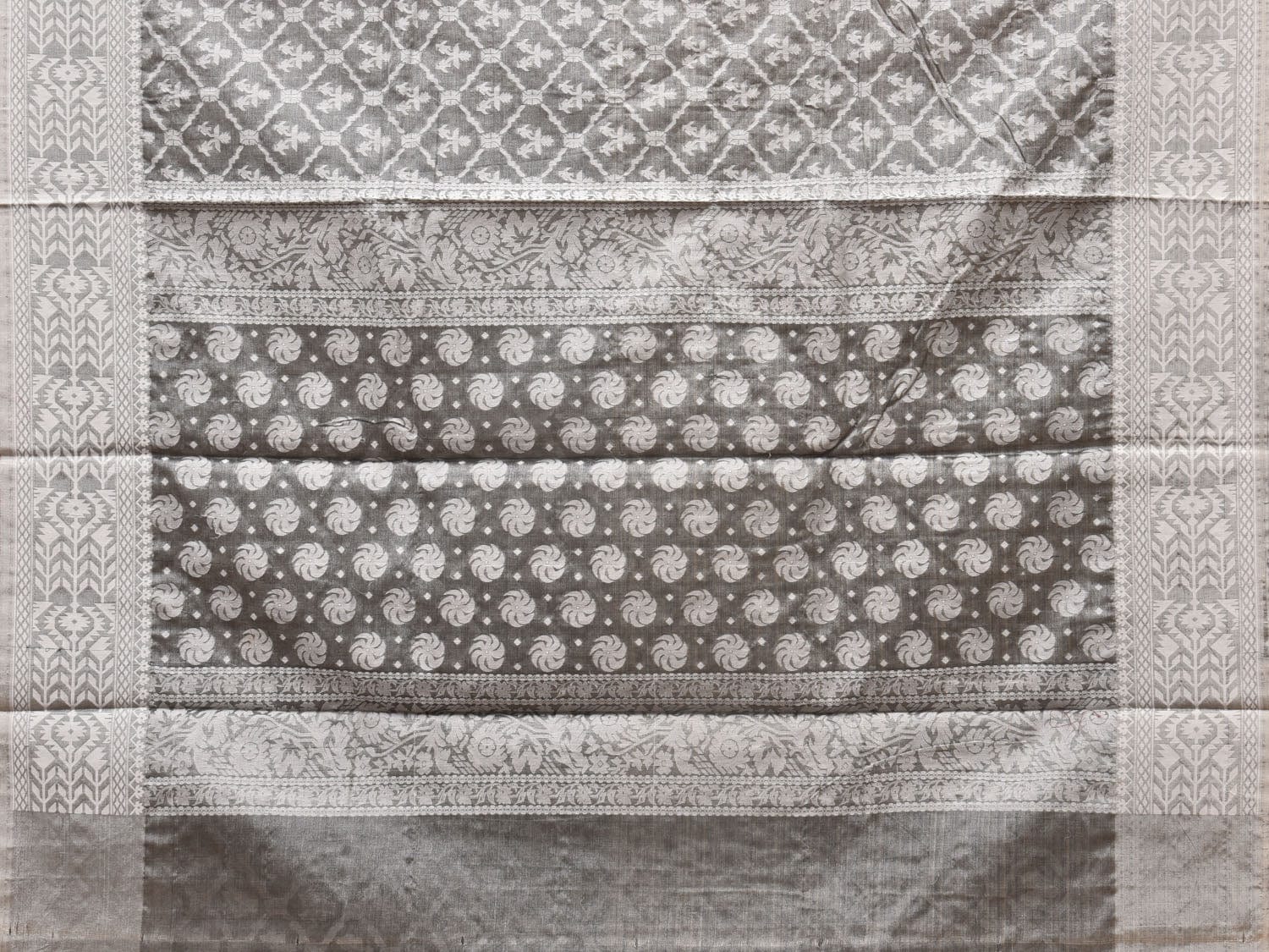Grey Cut Work Tussar Cotton Grab2Buy with All Over Jamdani Style Design - Global Threads 