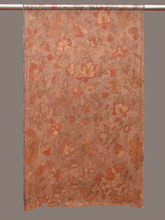 Grey Kalamkari Hand Painted Organza Stole with Floral Design - Global Threads - Grab2buy